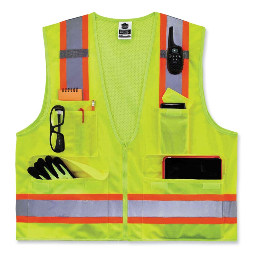 GloWear 8248Z Class 2 Two-Tone Surveyors Zipper Vest, Polyester, Large/X-Large, Lime, Ships in 1-3 Business Days - Image 3