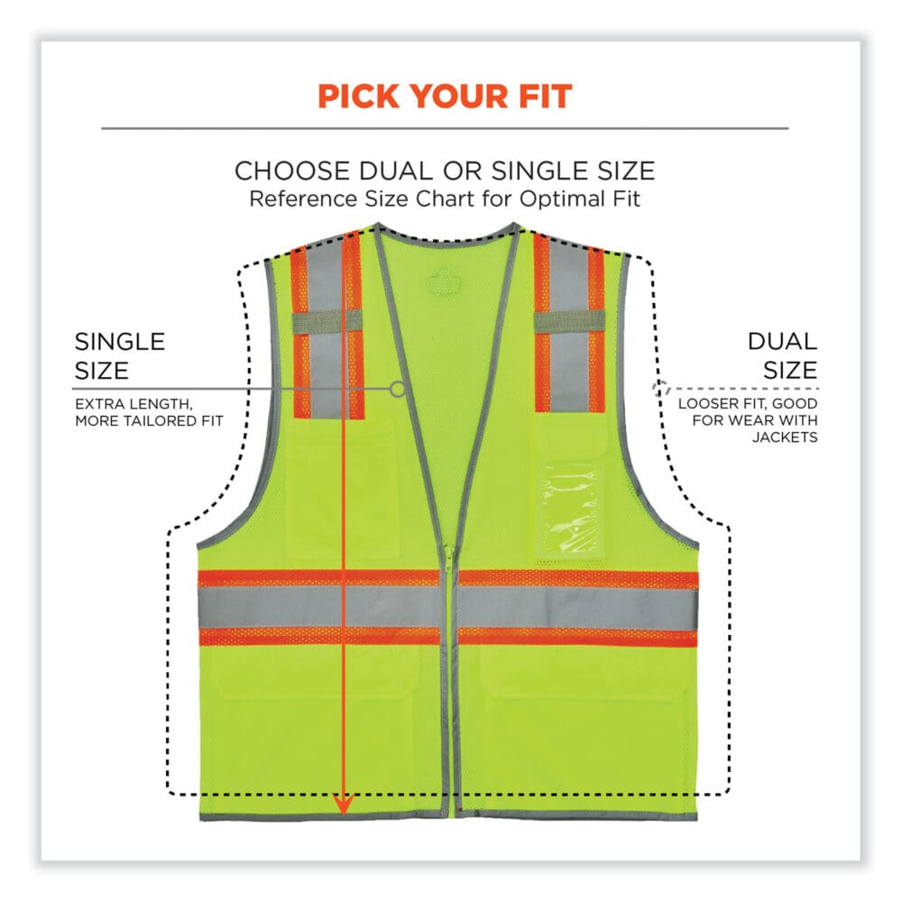 GloWear 8246Z Class 2 Two-Tone Mesh Reflective Binding Zipper Vest, Polyester, 2X-Large/3XL, Lime, Ships in 1-3 Business Days - Image 6