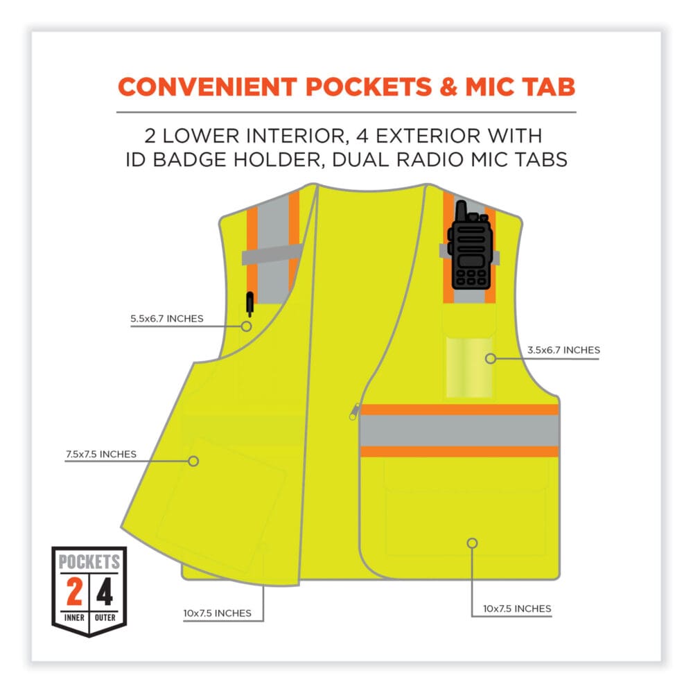 GloWear 8246Z Class 2 Two-Tone Mesh Reflective Binding Zipper Vest, Polyester, 4X-Large/5XL, Lime, Ships in 1-3 Business Days - Image 3