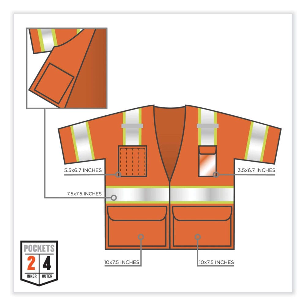 GloWear 8346Z Class 3 Two-Tone Hi-Vis Surveyor Zipper Vest, Large/X-Large, Orange, Ships in 1-3 Business Days - Image 3