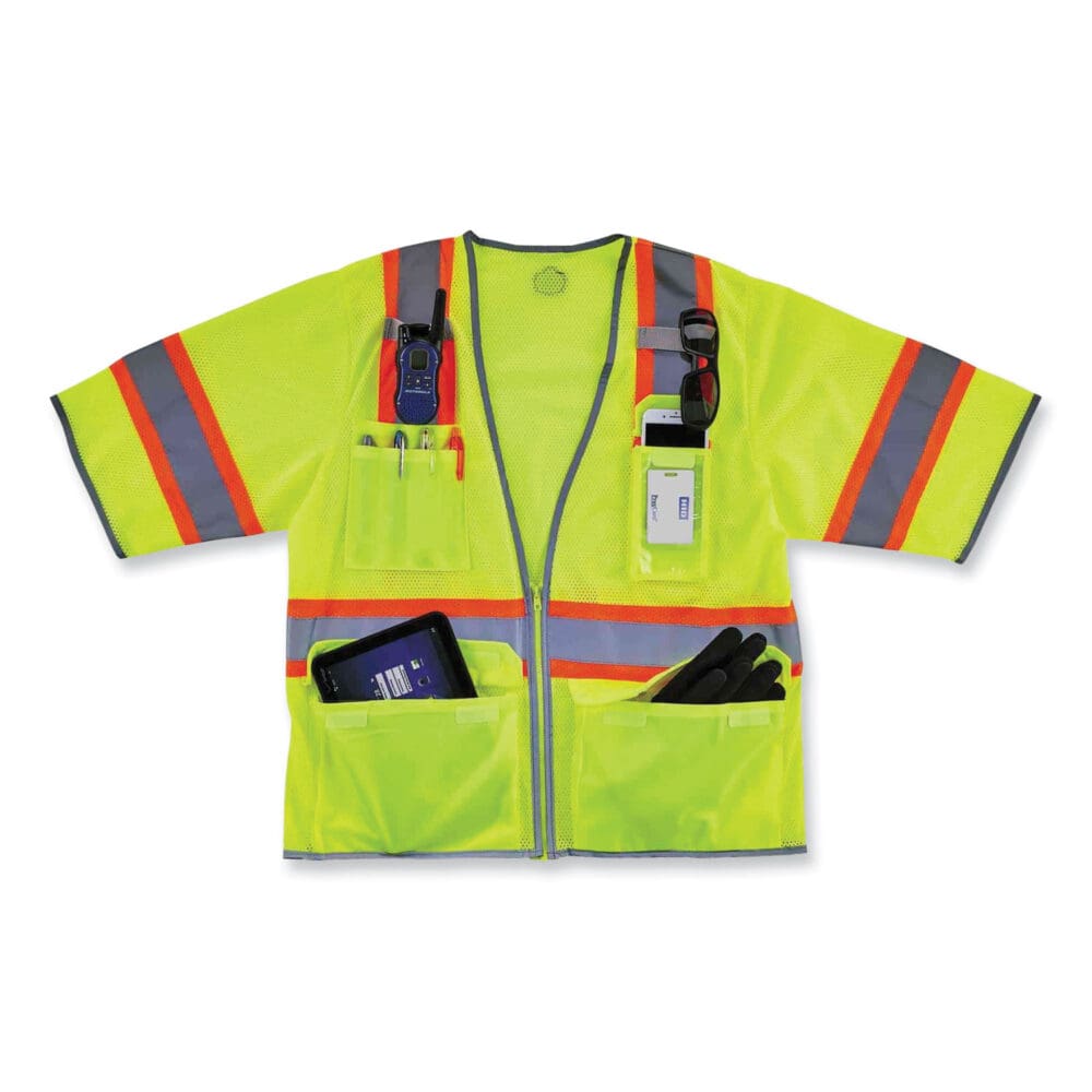 GloWear 8346Z Class 3 Two-Tone Hi-Vis Surveyor Zipper Vest, 2X-Large/3X-Large, Lime, Ships in 1-3 Business Days - Image 3