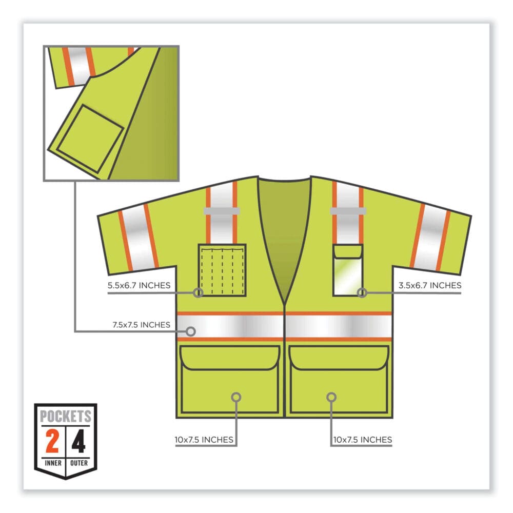 GloWear 8346Z Class 3 Two-Tone Hi-Vis Surveyor Zipper Vest, 2X-Large/3X-Large, Lime, Ships in 1-3 Business Days - Image 4