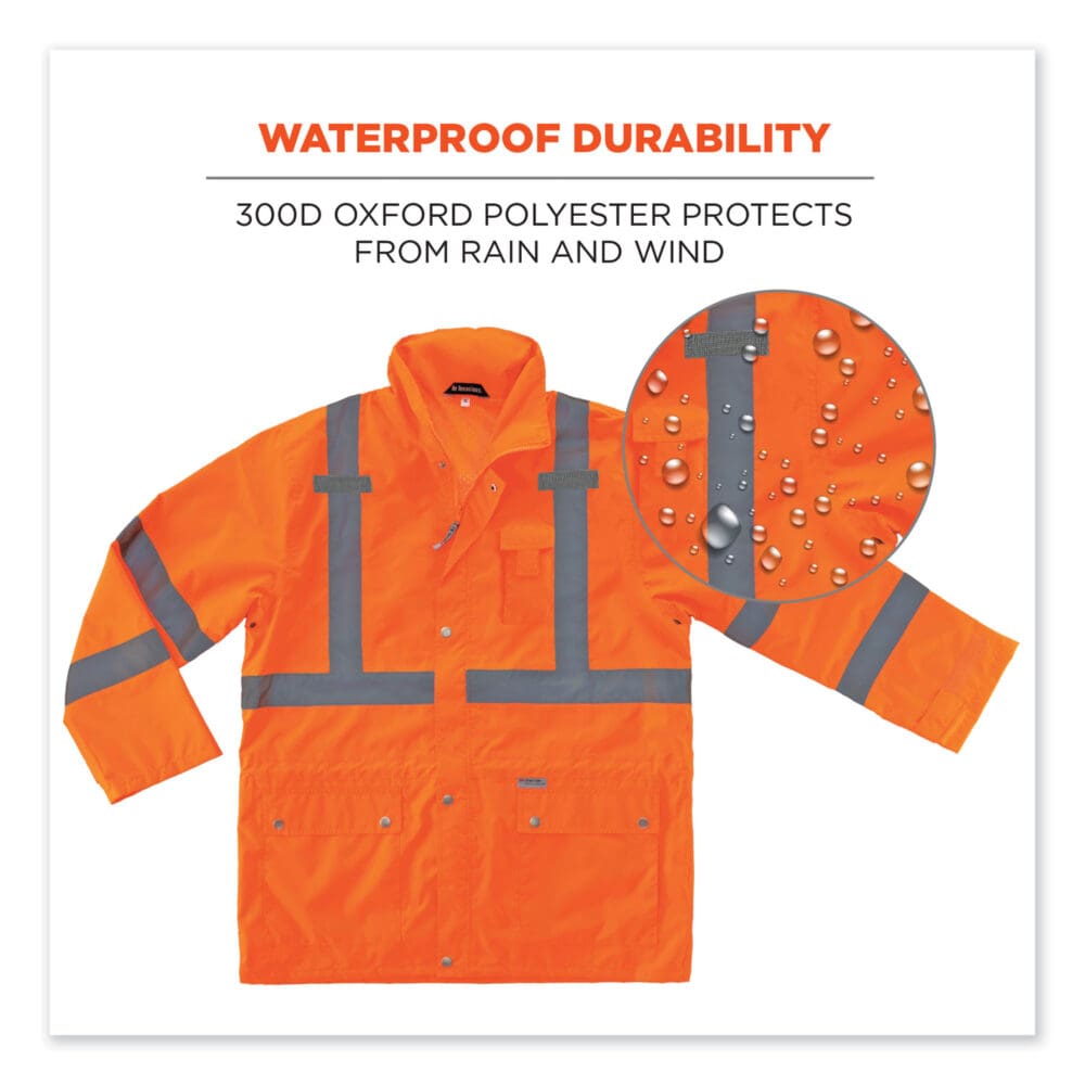 GloWear 8365 Class 3 Hi-Vis Rain Jacket, Polyester, Small, Orange, Ships in 1-3 Business Days - Image 2