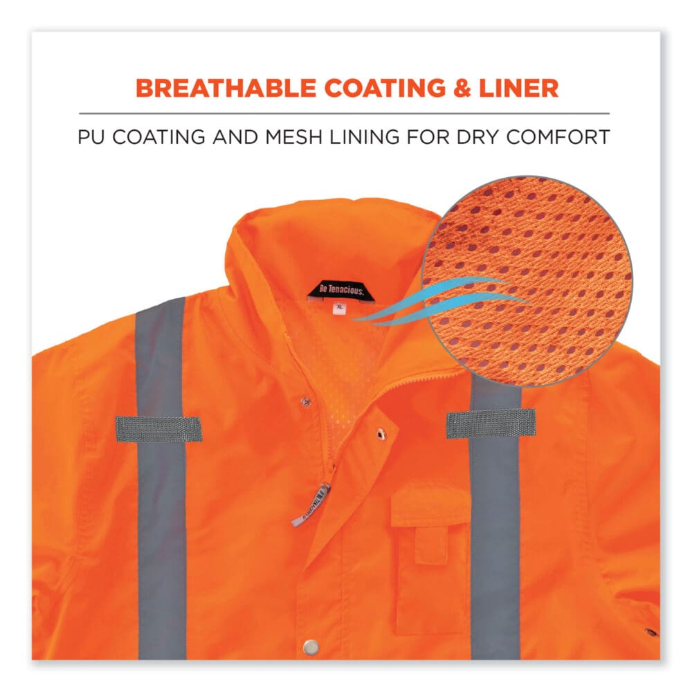 GloWear 8365 Class 3 Hi-Vis Rain Jacket, Polyester, Small, Orange, Ships in 1-3 Business Days - Image 3