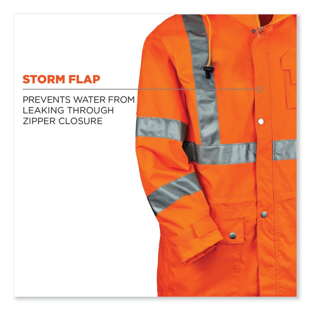 GloWear 8365 Class 3 Hi-Vis Rain Jacket, Polyester, Small, Orange, Ships in 1-3 Business Days - Image 4