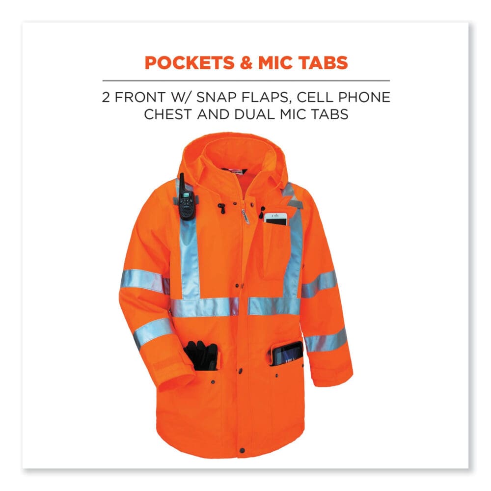 GloWear 8365 Class 3 Hi-Vis Rain Jacket, Polyester, Small, Orange, Ships in 1-3 Business Days - Image 7