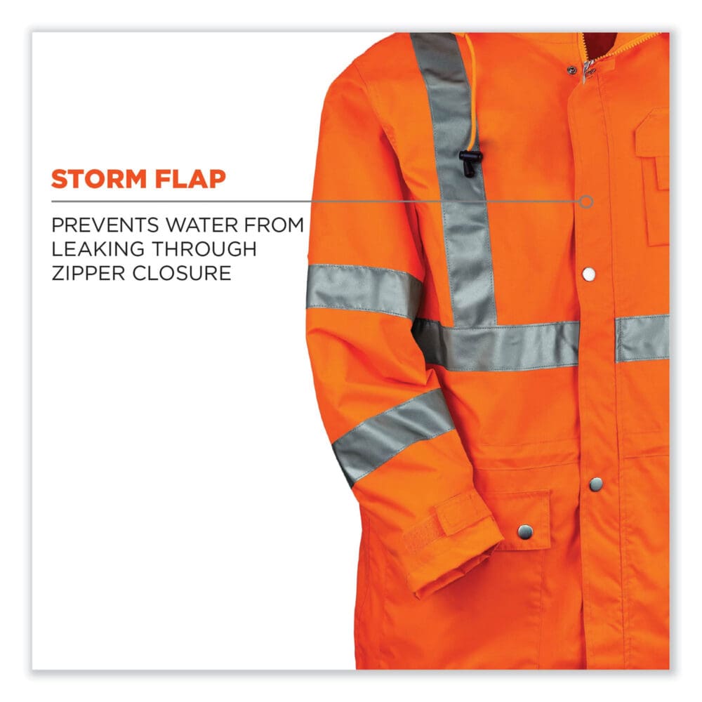 GloWear 8365 Class 3 Hi-Vis Rain Jacket, Polyester, 5X-Large, Orange, Ships in 1-3 Business Days - Image 4