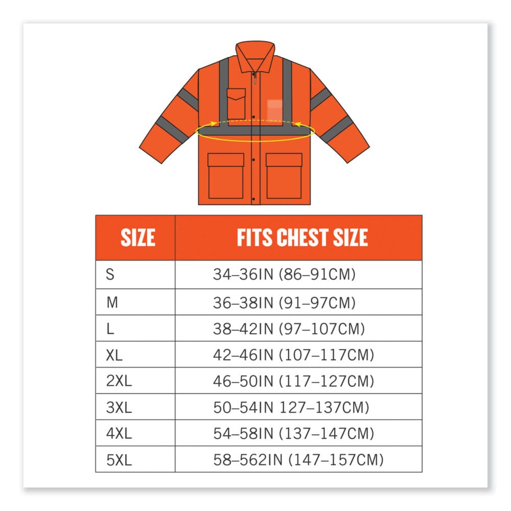 GloWear 8365 Class 3 Hi-Vis Rain Jacket, Polyester, 5X-Large, Orange, Ships in 1-3 Business Days - Image 8