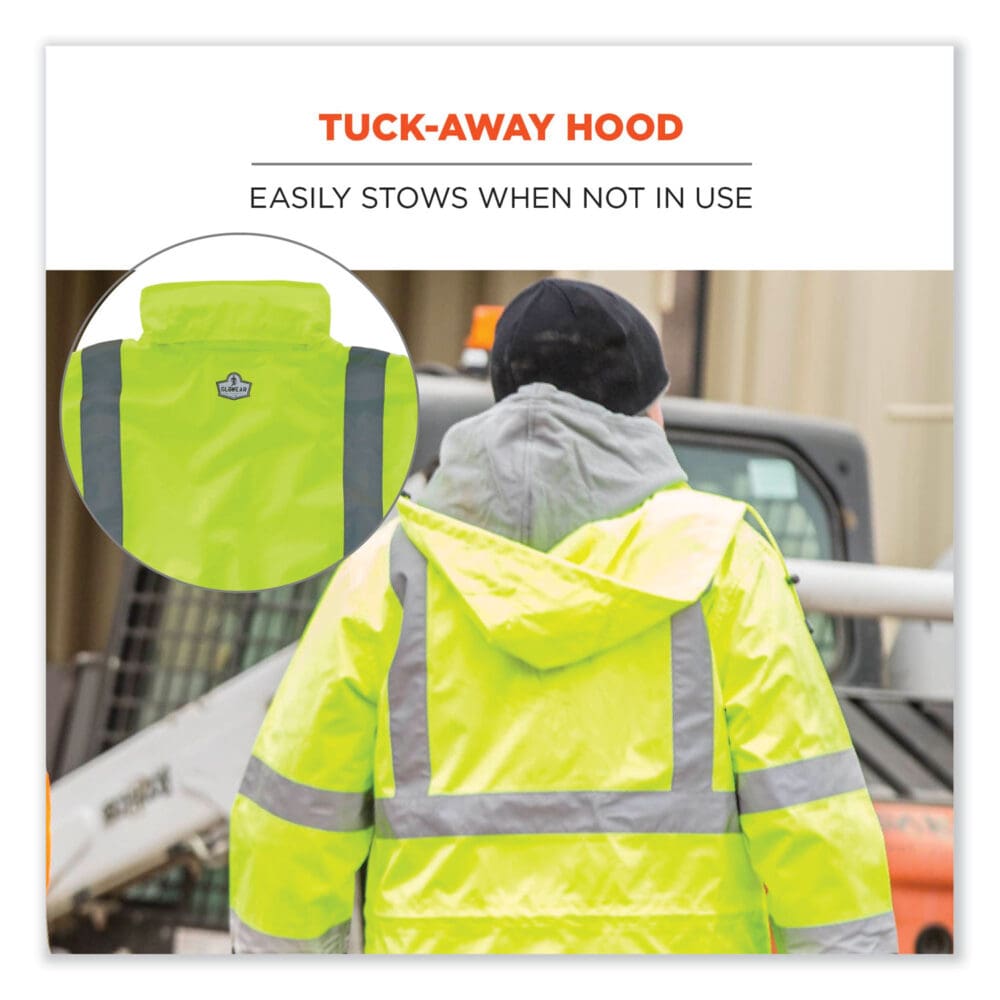 GloWear 8366 Class 3 Lightweight Hi-Vis Rain Jacket, Polyester, Large, Lime, Ships in 1-3 Business Days - Image 4