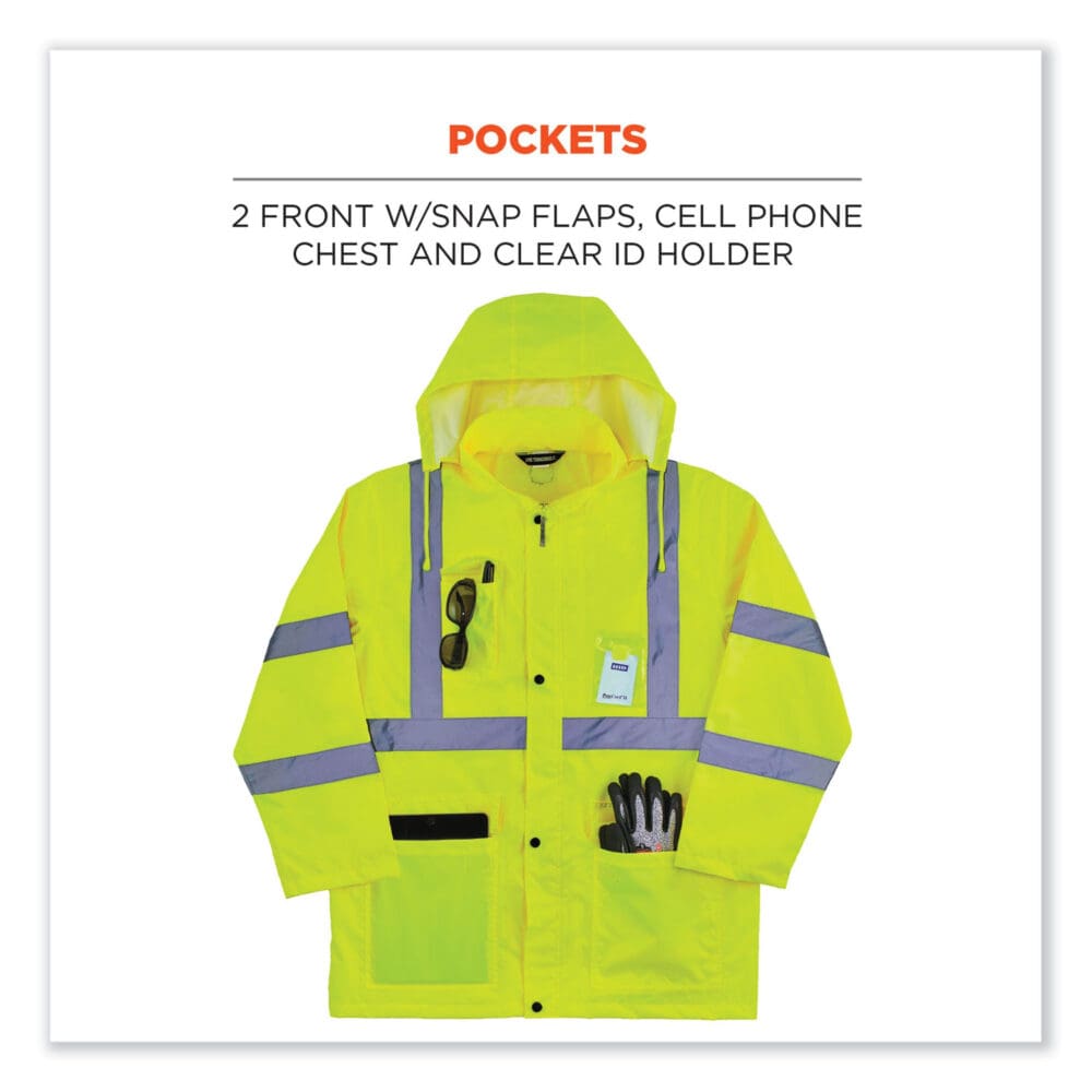 GloWear 8366 Class 3 Lightweight Hi-Vis Rain Jacket, Polyester, Large, Lime, Ships in 1-3 Business Days - Image 5