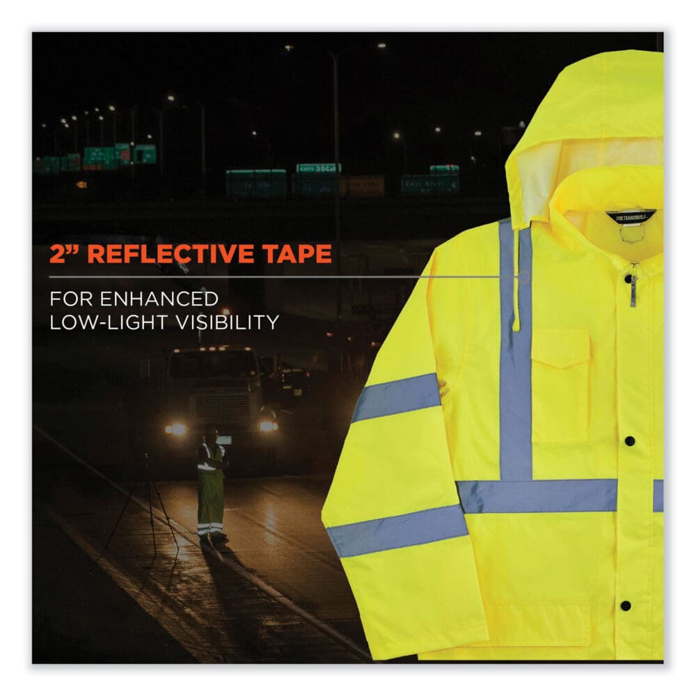 GloWear 8366 Class 3 Lightweight Hi-Vis Rain Jacket, Polyester, Large, Lime, Ships in 1-3 Business Days - Image 6