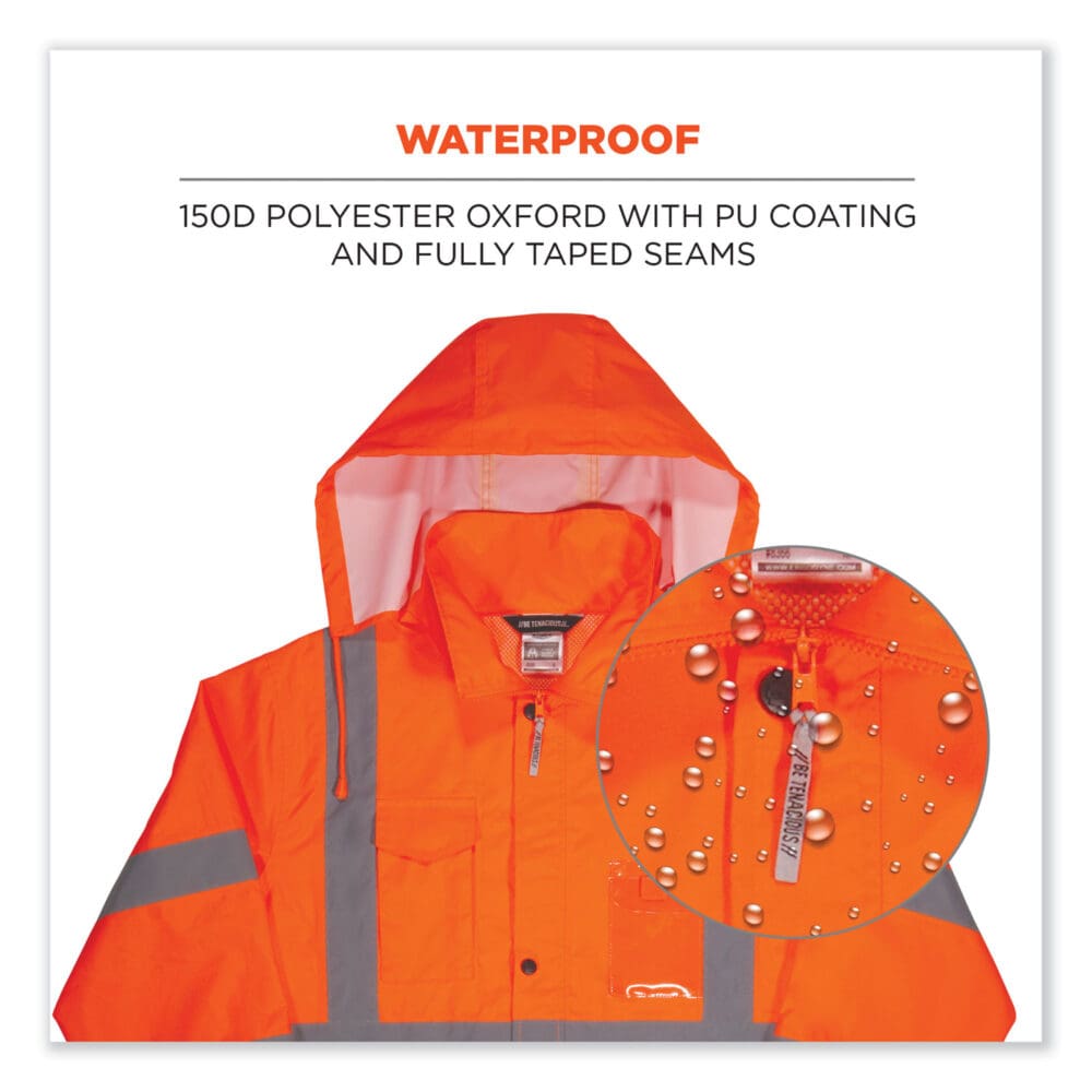 GloWear 8366 Class 3 Lightweight Hi-Vis Rain Jacket, Polyester, Medium, Orange, Ships in 1-3 Business Days - Image 2