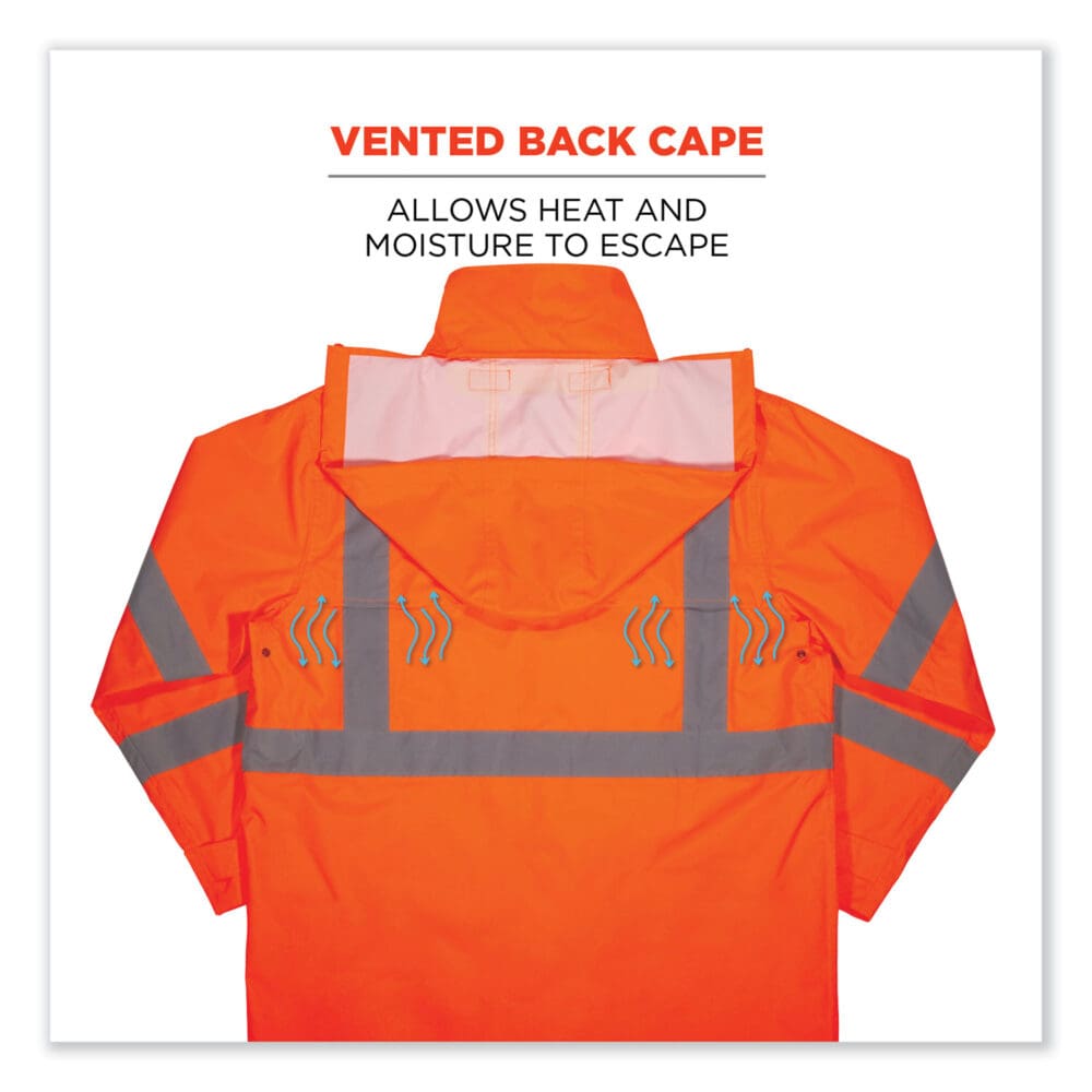 GloWear 8366 Class 3 Lightweight Hi-Vis Rain Jacket, Polyester, Medium, Orange, Ships in 1-3 Business Days - Image 3