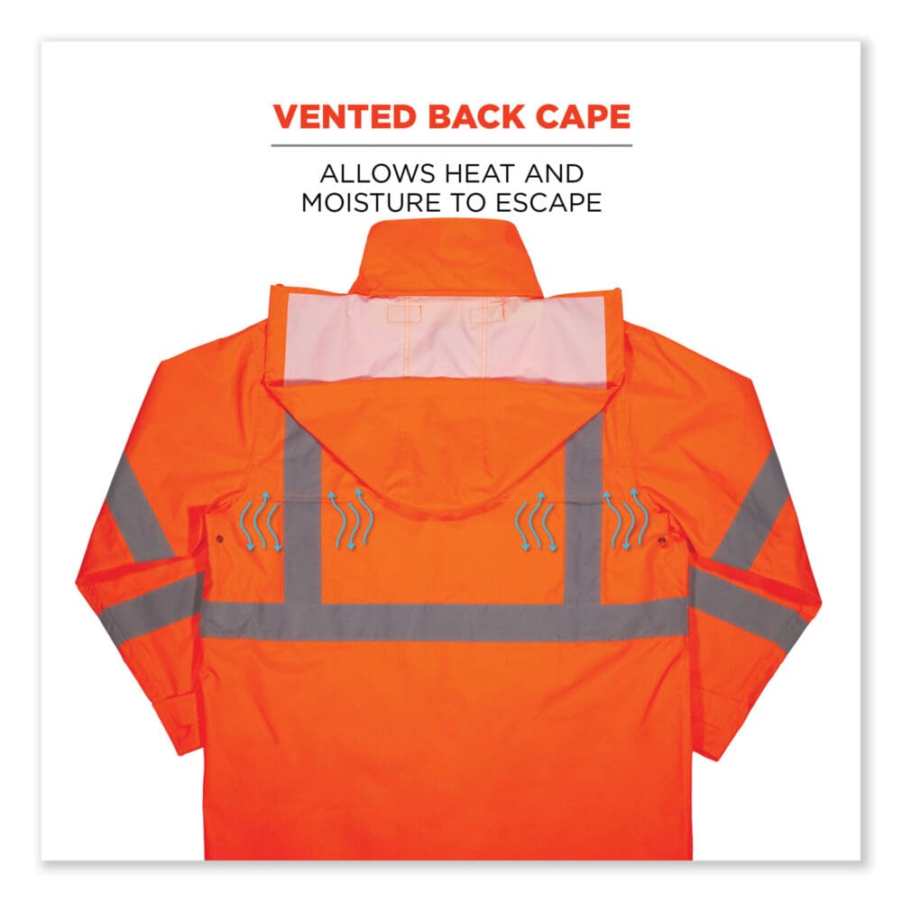 GloWear 8366 Class 3 Lightweight Hi-Vis Rain Jacket, Polyester, 4X-Large, Orange, Ships in 1-3 Business Days - Image 3