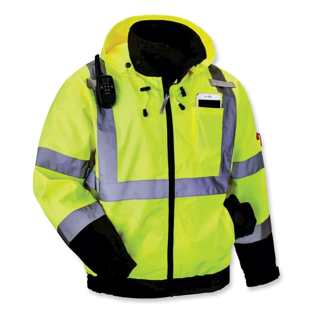 GloWear 8379 Class 3 Hi-Vis Fleece Lined Bomber Jacket, Lime, 3X-Large, Ships in 1-3 Business Days - Image 3