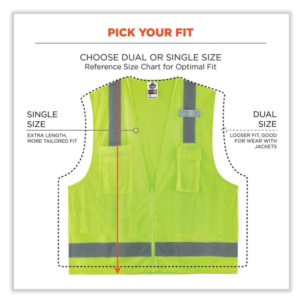 GloWear 8249Z-S Single Size Class 2 Economy Surveyors Zipper Vest, Polyester, Medium, Lime, Ships in 1-3 Business Days - Image 7