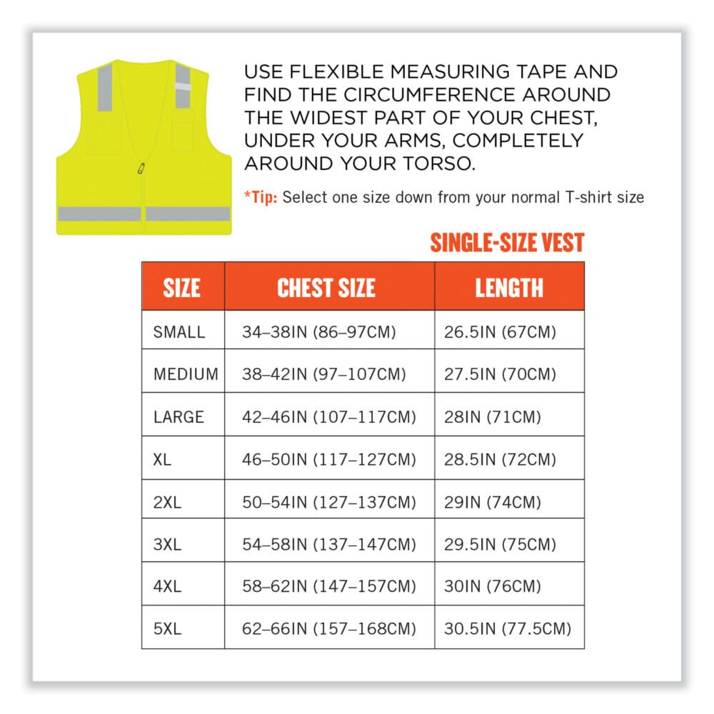 GloWear 8249Z-S Single Size Class 2 Economy Surveyors Zipper Vest, Polyester, Medium, Lime, Ships in 1-3 Business Days - Image 8