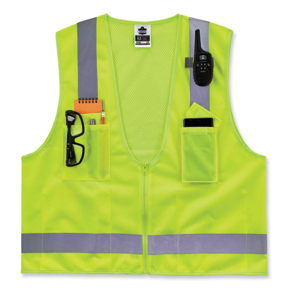 GloWear 8249Z-S Single Size Class 2 Economy Surveyors Zipper Vest, Polyester, Medium, Lime, Ships in 1-3 Business Days - Image 9