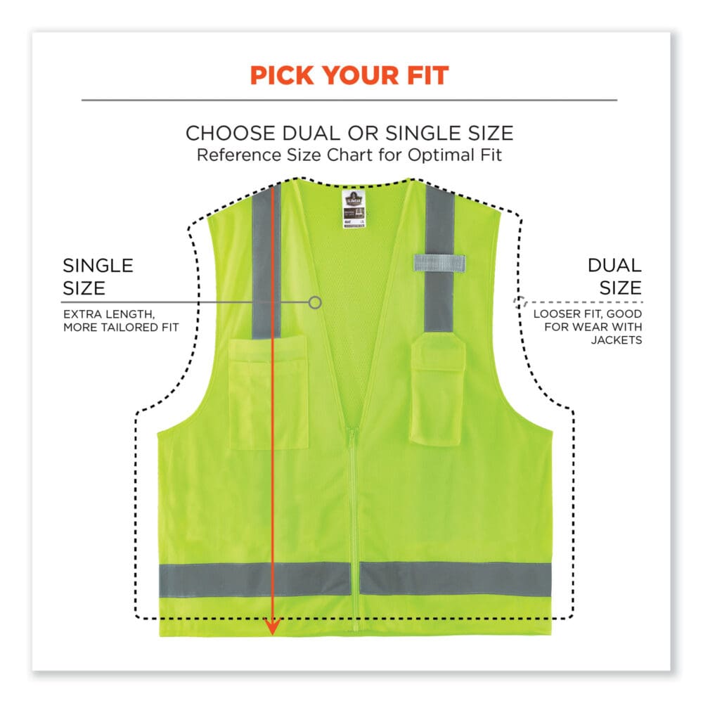 GloWear 8249Z-S Single Size Class 2 Economy Surveyors Zipper Vest, Polyester, X-Large, Lime, Ships in 1-3 Business Days - Image 8