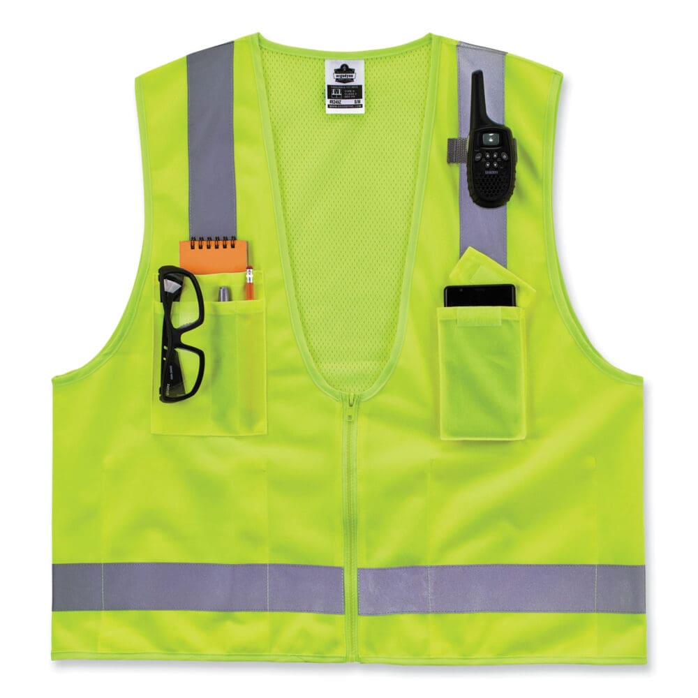 GloWear 8249Z-S Single Size Class 2 Economy Surveyors Zipper Vest, Polyester, 2X-Large, Lime, Ships in 1-3 Business Days - Image 9