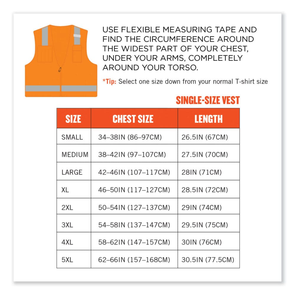 GloWear 8249Z-S Single Size Class 2 Economy Surveyors Zipper Vest, Polyester, 2X-Large, Orange, Ships in 1-3 Business Days - Image 9