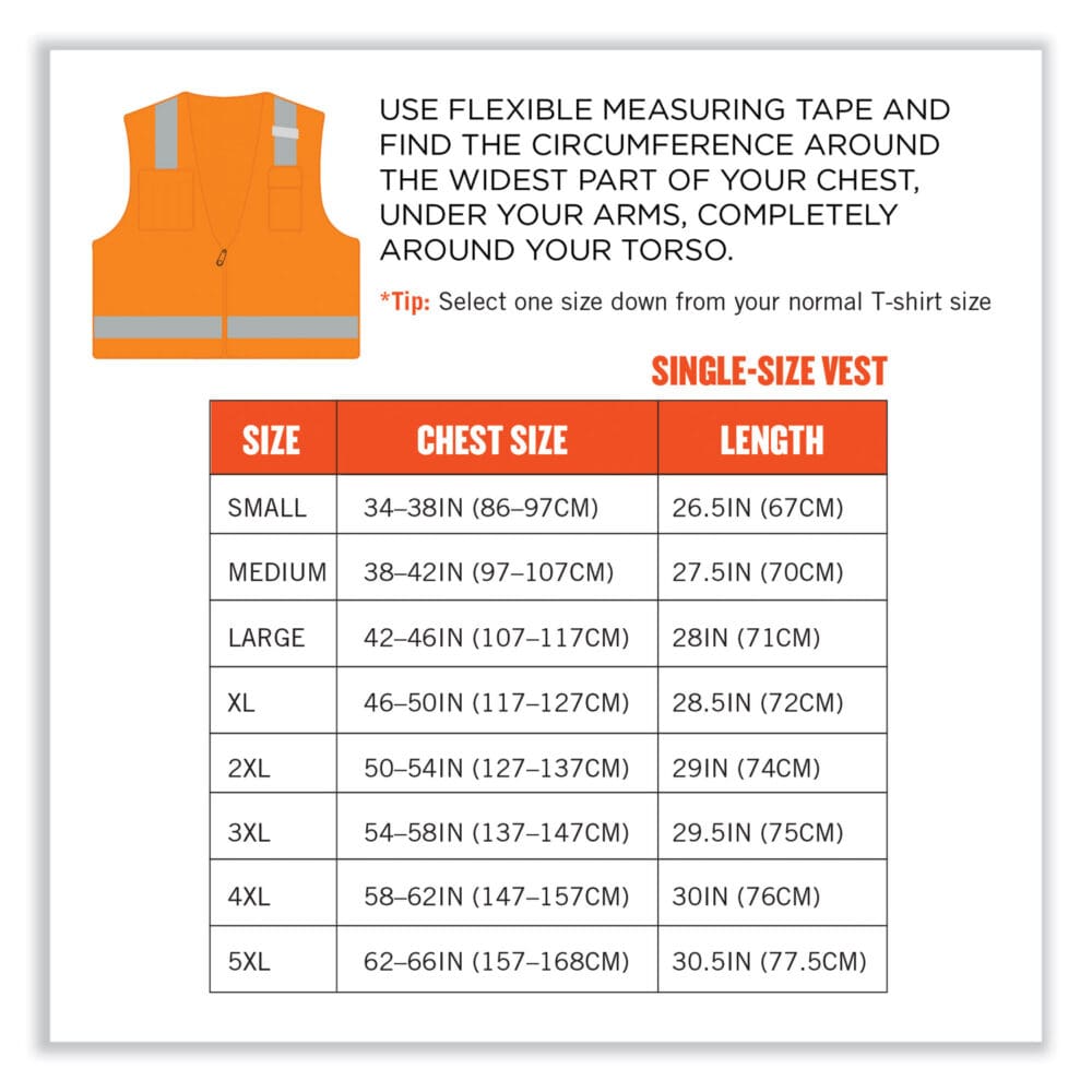 GloWear 8249Z-S Single Size Class 2 Economy Surveyors Zipper Vest, Polyester, 4X-Large, Orange, Ships in 1-3 Business Days - Image 8