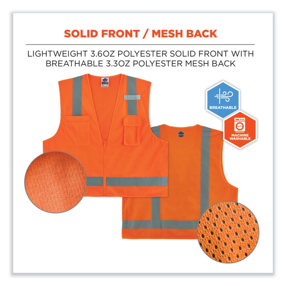 GloWear 8249Z-S Single Size Class 2 Economy Surveyors Zipper Vest, Polyester, 5X-Large, Orange, Ships in 1-3 Business Days - Image 5