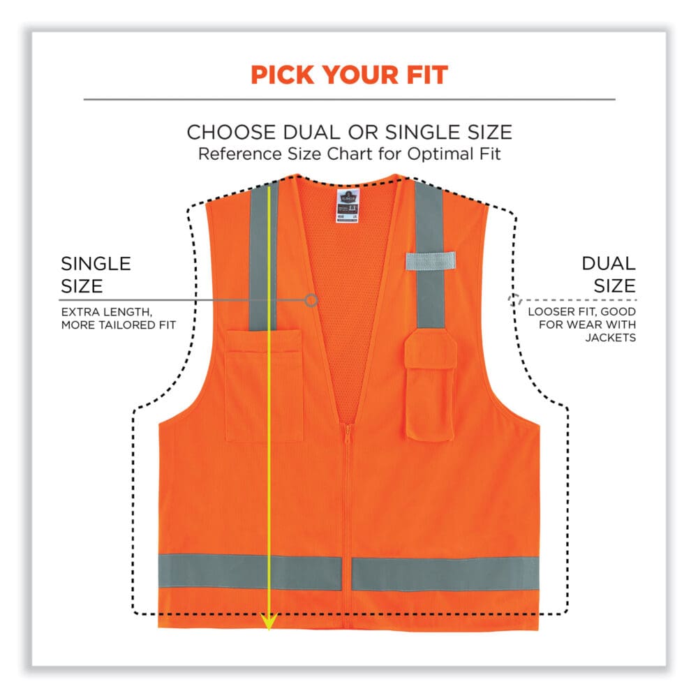 GloWear 8249Z-S Single Size Class 2 Economy Surveyors Zipper Vest, Polyester, 5X-Large, Orange, Ships in 1-3 Business Days - Image 7