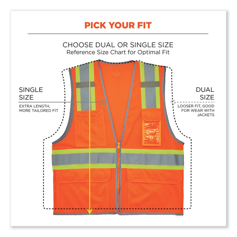 GloWear 8246Z-S Single Size Class 2 Two-Tone Mesh Vest, Polyester, 3X-Large, Orange, Ships in 1-3 Business Days - Image 7