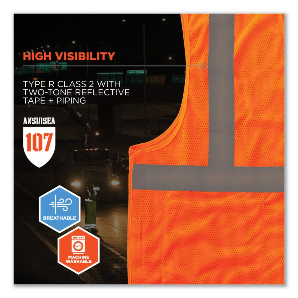 GloWear 8215BA-S Single Size Class 2 Economy Breakaway Mesh Vest, Polyester, X-Large, Orange, Ships in 1-3 Business Days - Image 3