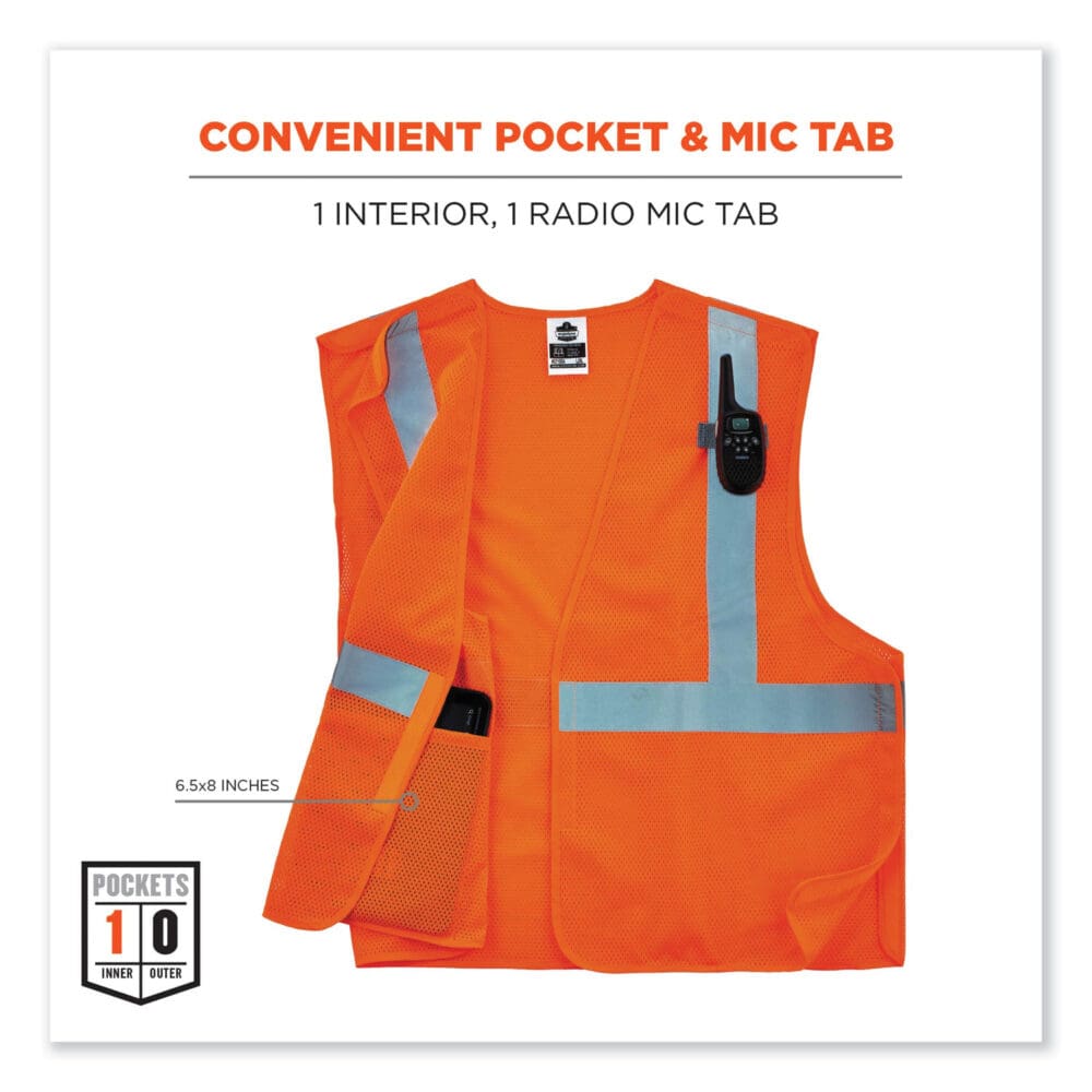 GloWear 8215BA-S Single Size Class 2 Economy Breakaway Mesh Vest, Polyester, X-Small, Orange, Ships in 1-3 Business Days - Image 4