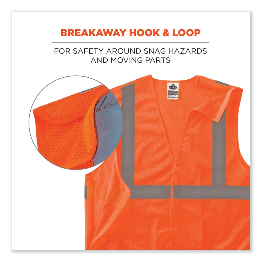 GloWear 8215BA-S Single Size Class 2 Economy Breakaway Mesh Vest, Polyester, X-Small, Orange, Ships in 1-3 Business Days - Image 3