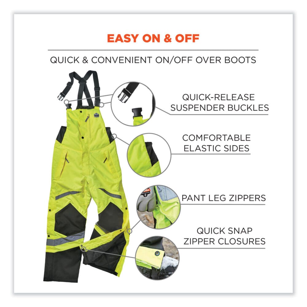 GloWear 8928 Class E Hi-Vis Insulated Bibs, Small, Lime, Ships in 1-3 Business Days - Image 4