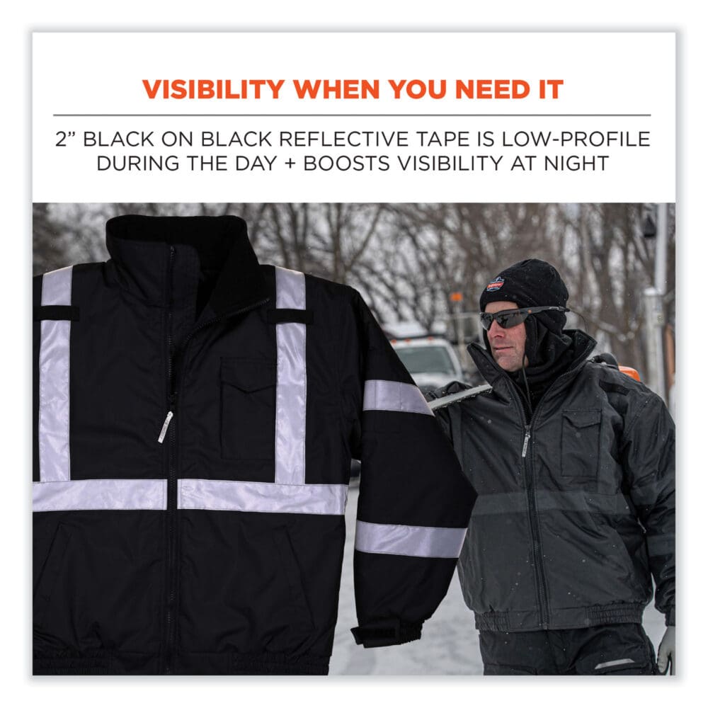 GloWear 8377EV Non-Certified Hi-Vis Quilted Bomber Jacket, Black, Small, Ships in 1-3 Business Days - Image 2