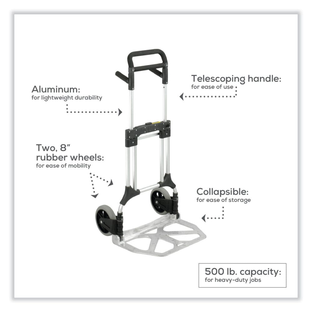 Stow-Away Heavy-Duty Hand Truck, 500 lb Capacity, 23 x 24 x 50, Aluminum - Image 3