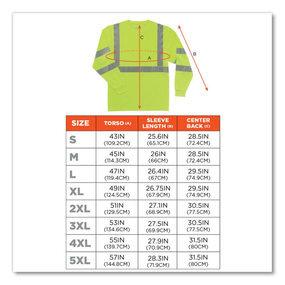 GloWear 8391 Class 3 Hi-Vis Long Sleeve Shirt, Polyester, Lime, Large, Ships in 1-3 Business Days - Image 4