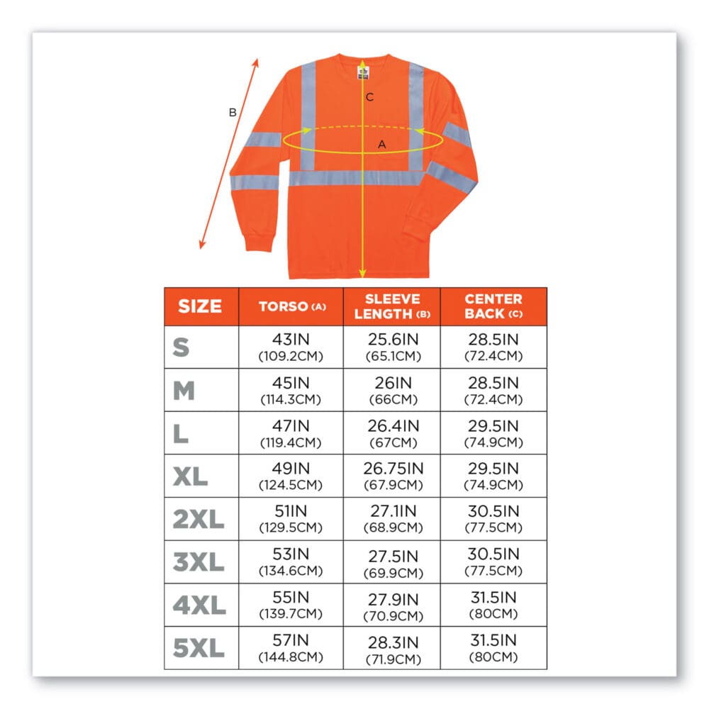 GloWear 8391 Class 3 Hi-Vis Long Sleeve Shirt, Polyester, Orange, Medium, Ships in 1-3 Business Days - Image 4