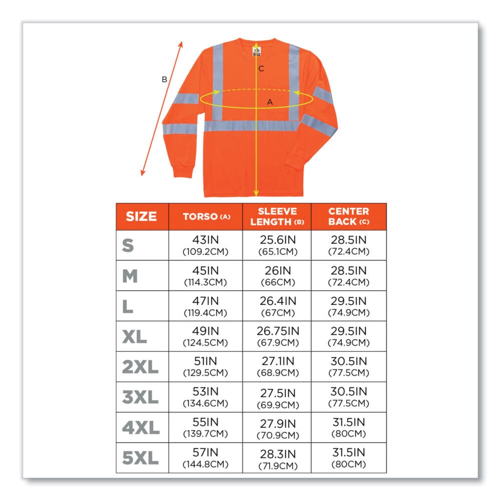 GloWear 8391 Class 3 Hi-Vis Long Sleeve Shirt, Polyester, Orange, Small, Ships in 1-3 Business Days - Image 2