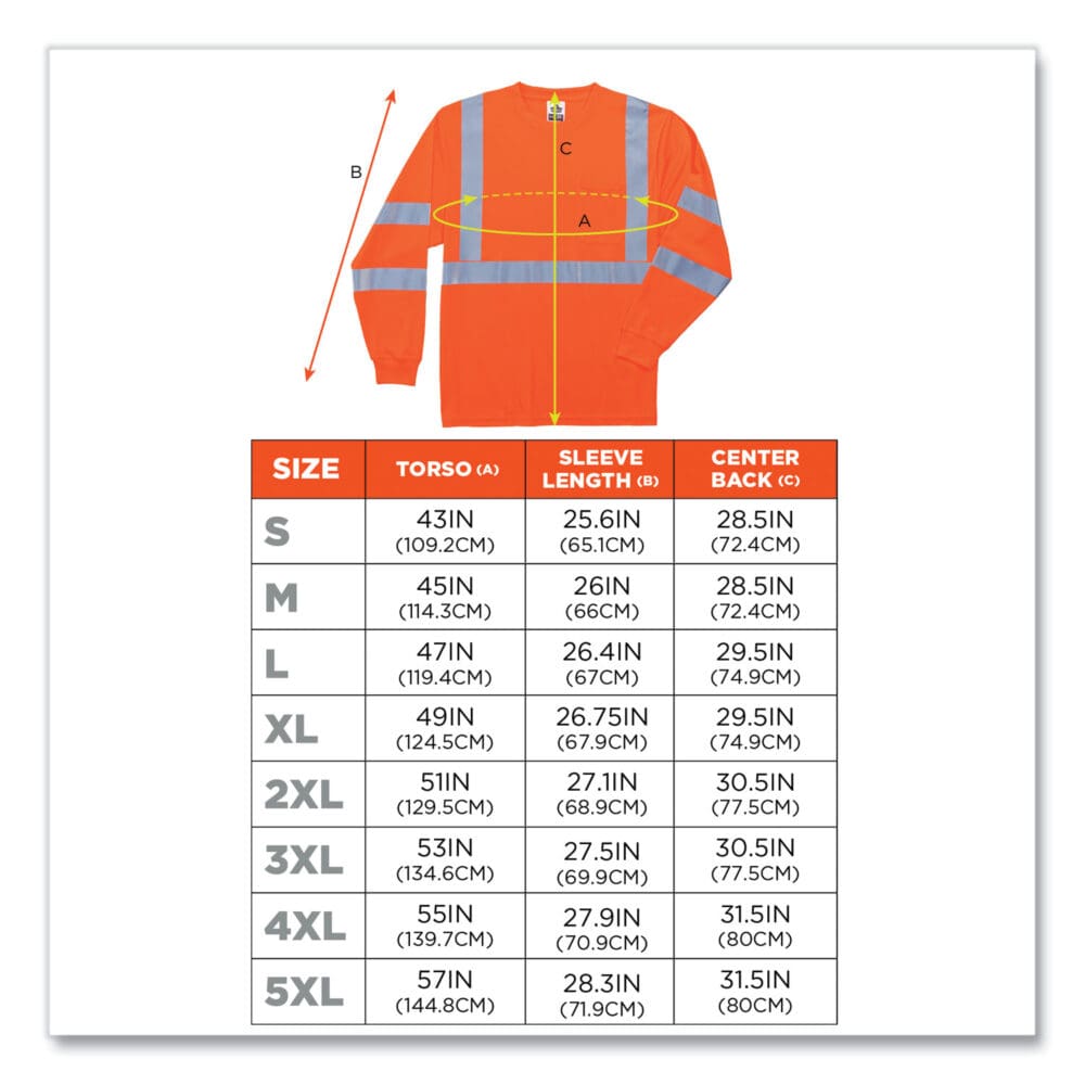 GloWear 8391 Class 3 Hi-Vis Long Sleeve Shirt, Polyester, Orange, Large, Ships in 1-3 Business Days - Image 3