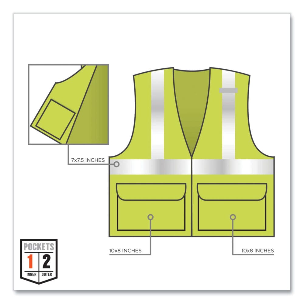 GloWear 8225Z Class 2 Standard Solid Vest, Polyester, Lime, 2X-Large/3X-Large, Ships in 1-3 Business Days - Image 4