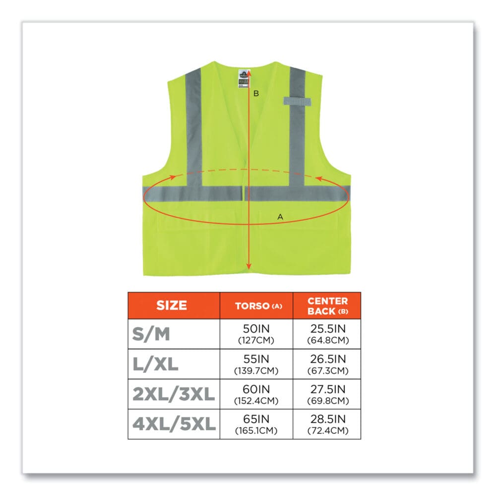 GloWear 8225HL Class 2 Standard Solid Hook and Loop Vest, Polyester, Lime, Large/X-Large, Ships in 1-3 Business Days - Image 2