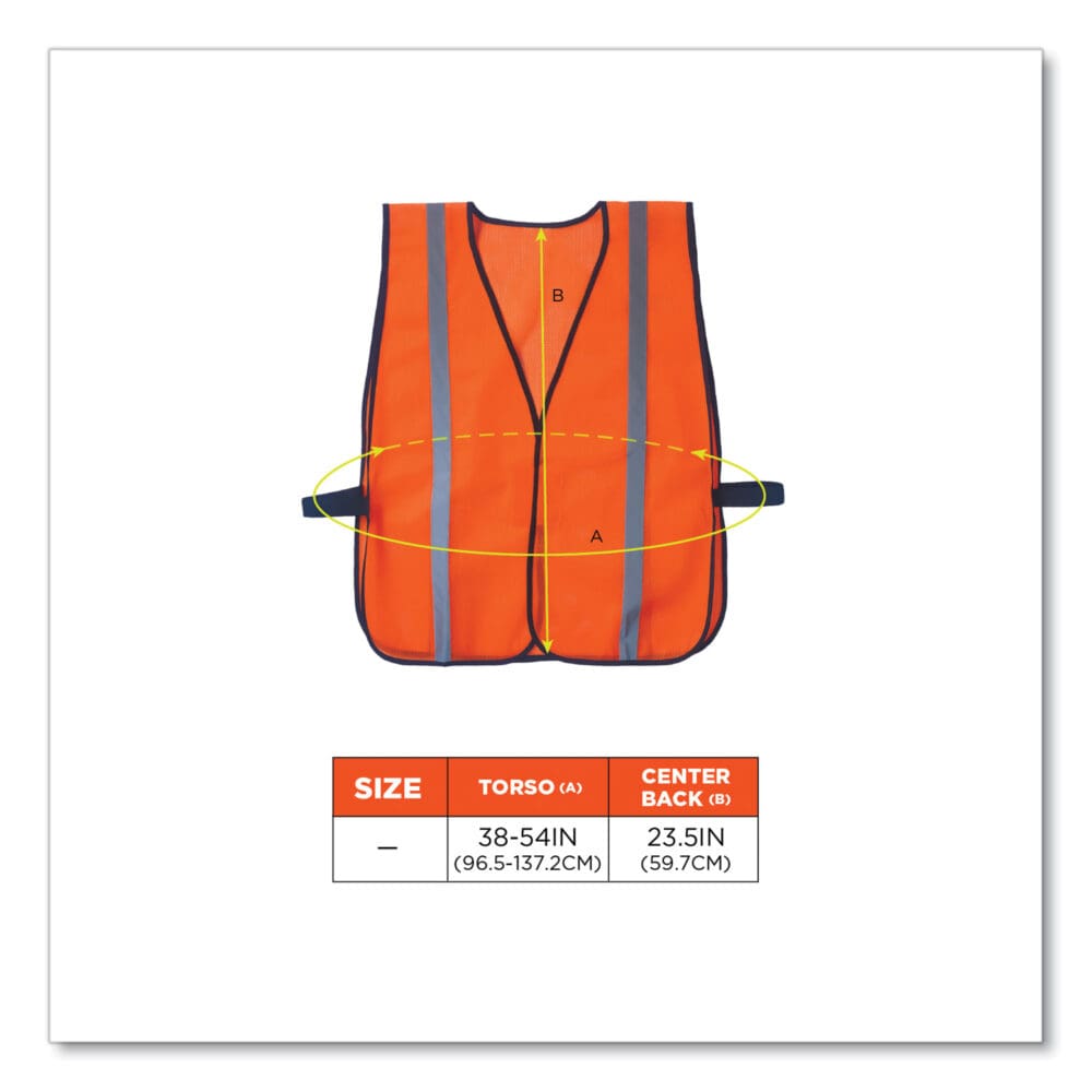 GloWear 8020HL Non-Certified Standard Vest, Polyester, One Size Fits Most, Orange, Ships in 1-3 Business Days - Image 3