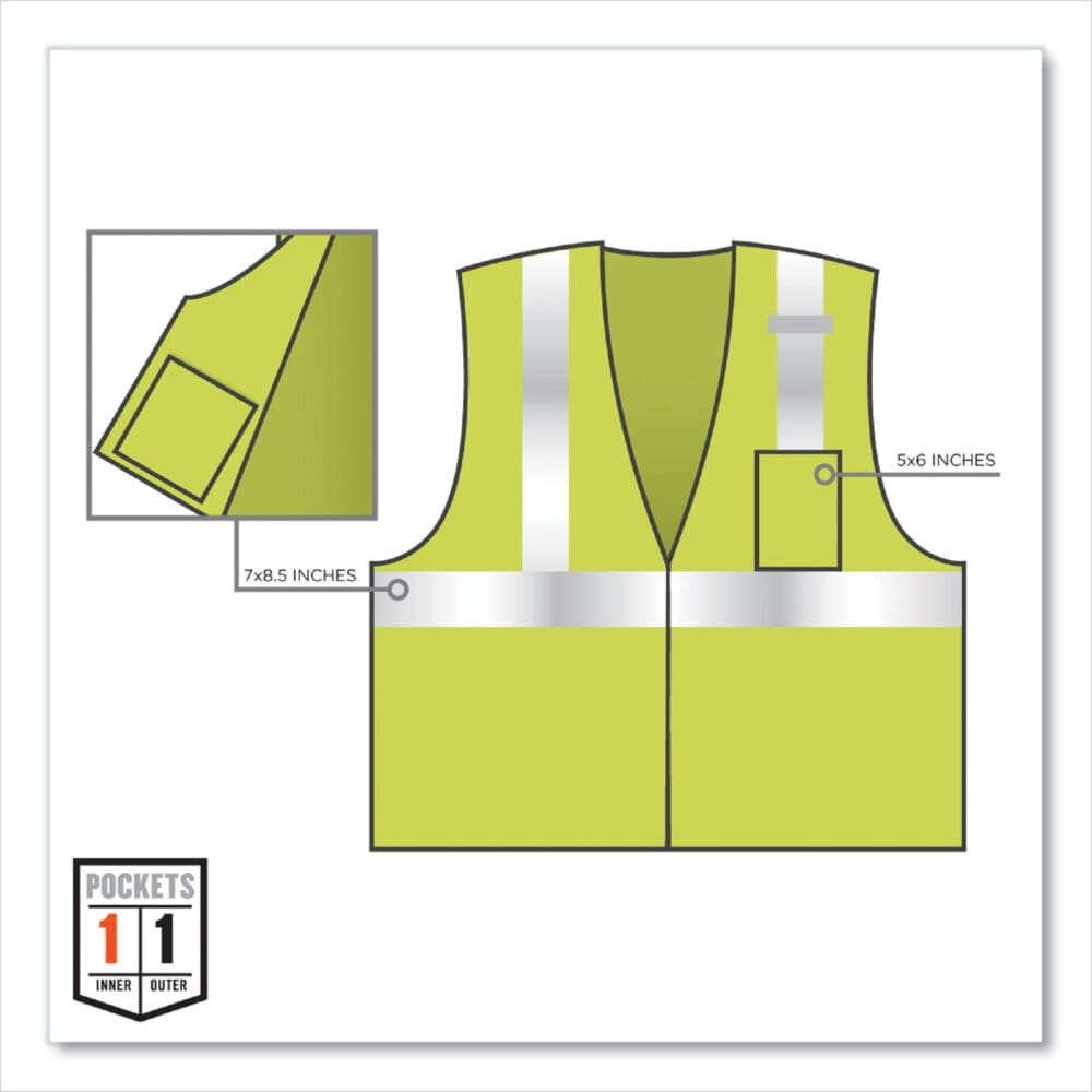 GloWear 8210Z Class 2 Economy Mesh Vest, Polyester, Lime, X-Small, Ships in 1-3 Business Days - Image 3