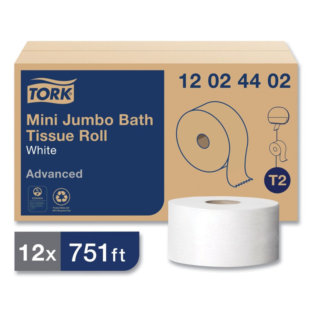 Advanced Mini-Jumbo Roll Bath Tissue, Septic Safe, 2-Ply, White, 3.48" x 751 ft, 12 Rolls/Carton - Image 9