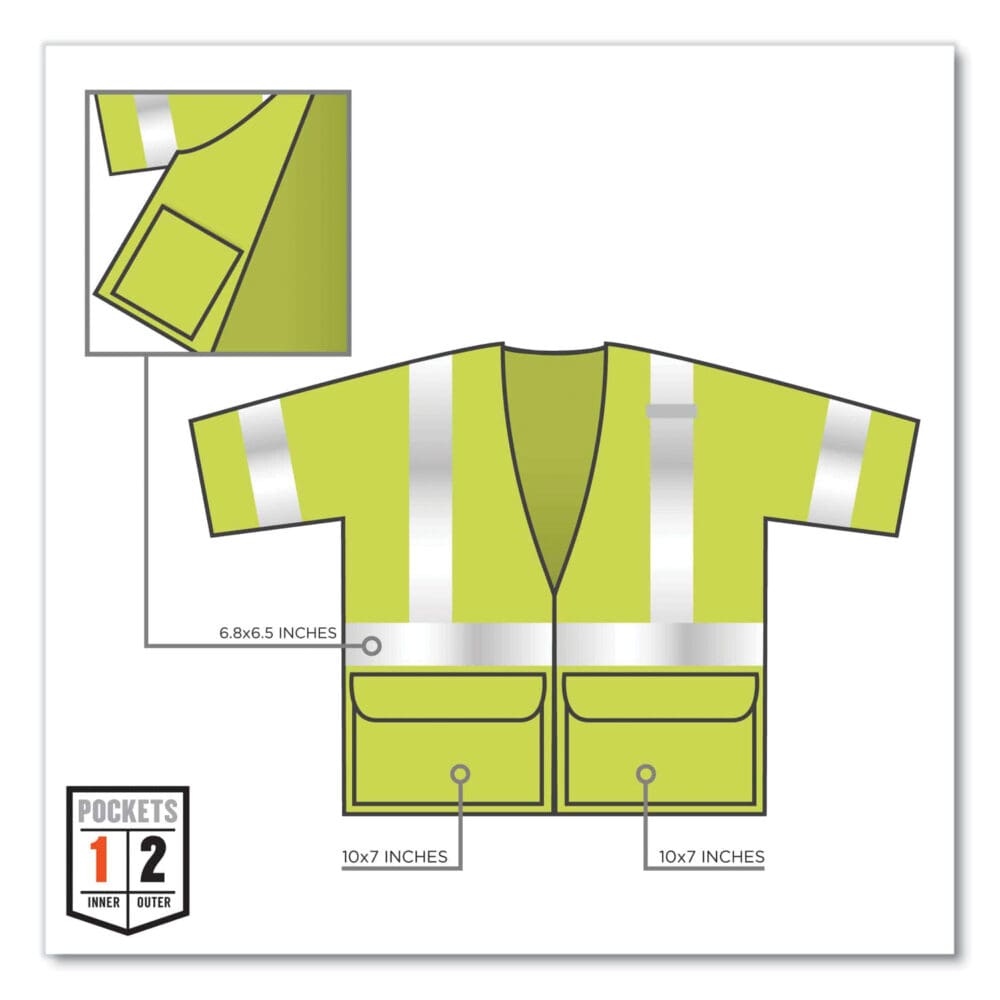 GloWear 8320Z Class 3 Standard Zipper Vest, Polyester, 4X-Large/5X-Large, Lime, Ships in 1-3 Business Days - Image 5