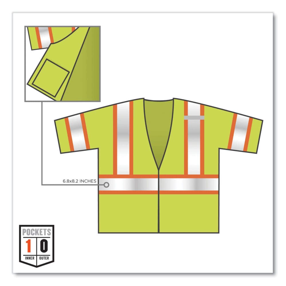 GloWear 8330Z Class 3 Two-Tone Zipper Vest, Polyester, Small/Medium, Lime, Ships in 1-3 Business Days - Image 2