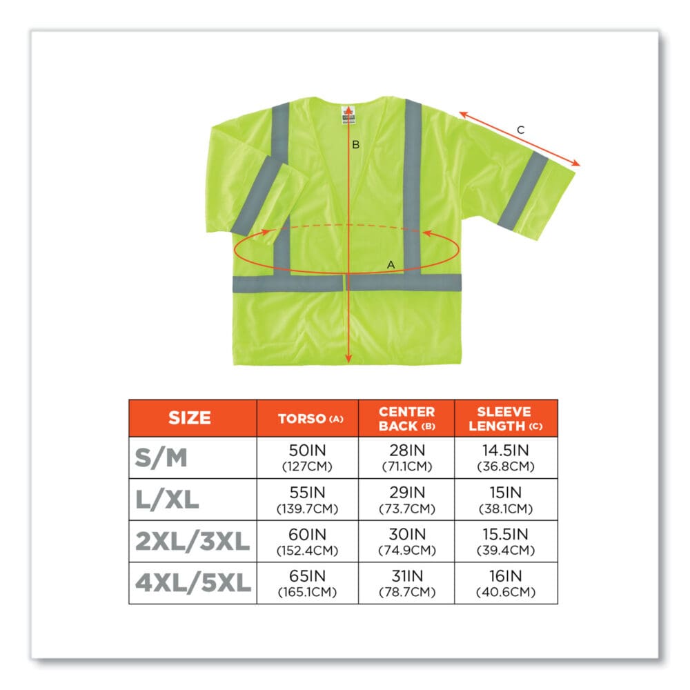 GloWear 8310HL Class 3 Economy Hook and Loop Vest, Polyester, 4X-Large/5X-Large, Lime, Ships in 1-3 Business Days - Image 2