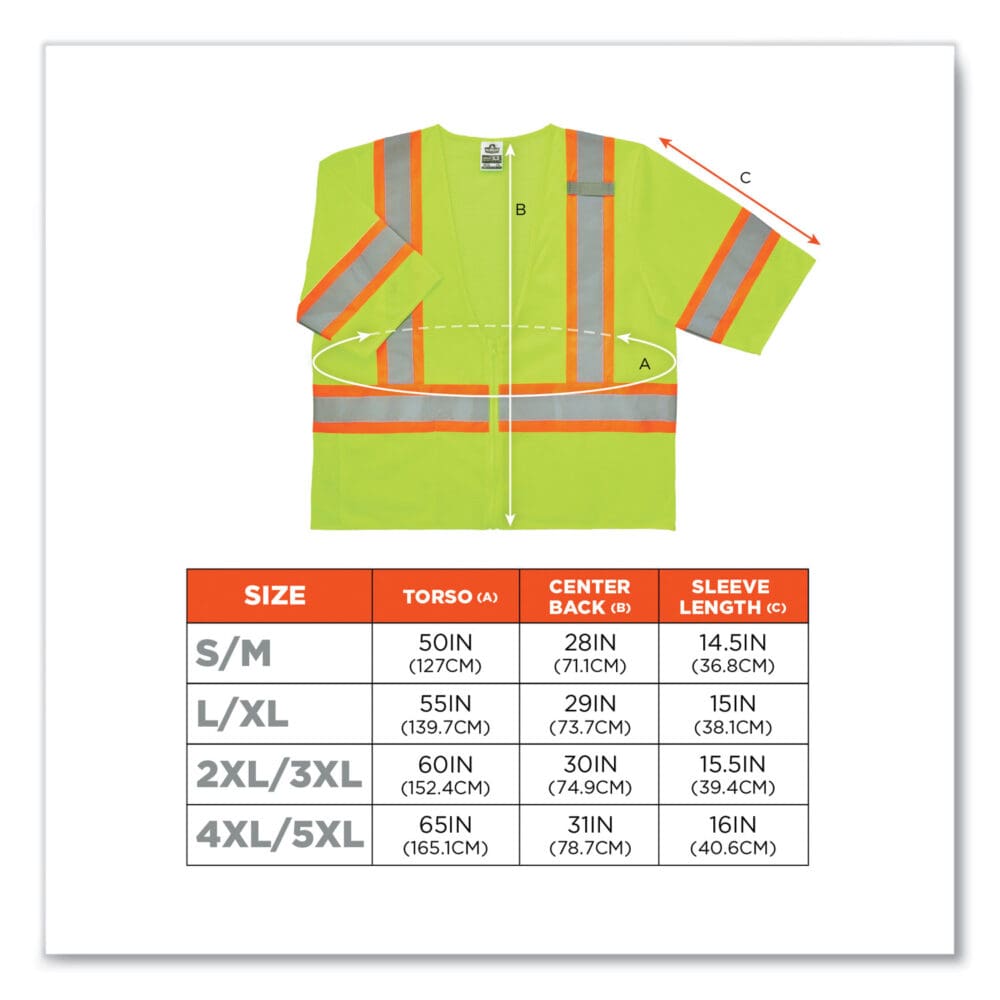 GloWear 8330Z Class 3 Two-Tone Zipper Vest, Polyester, Largel/X-Large, Lime, Ships in 1-3 Business Days - Image 4