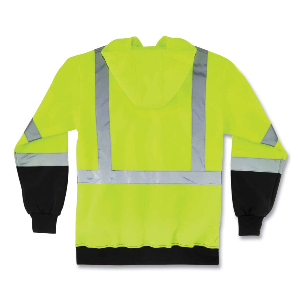 GloWear 8372 ZipUp HiVis Class 3 Zip Hood Sweatshirt w/ Black Bottom, Polar Fleece, Lime, Medium, Ships in 1-3 Business Days - Image 2