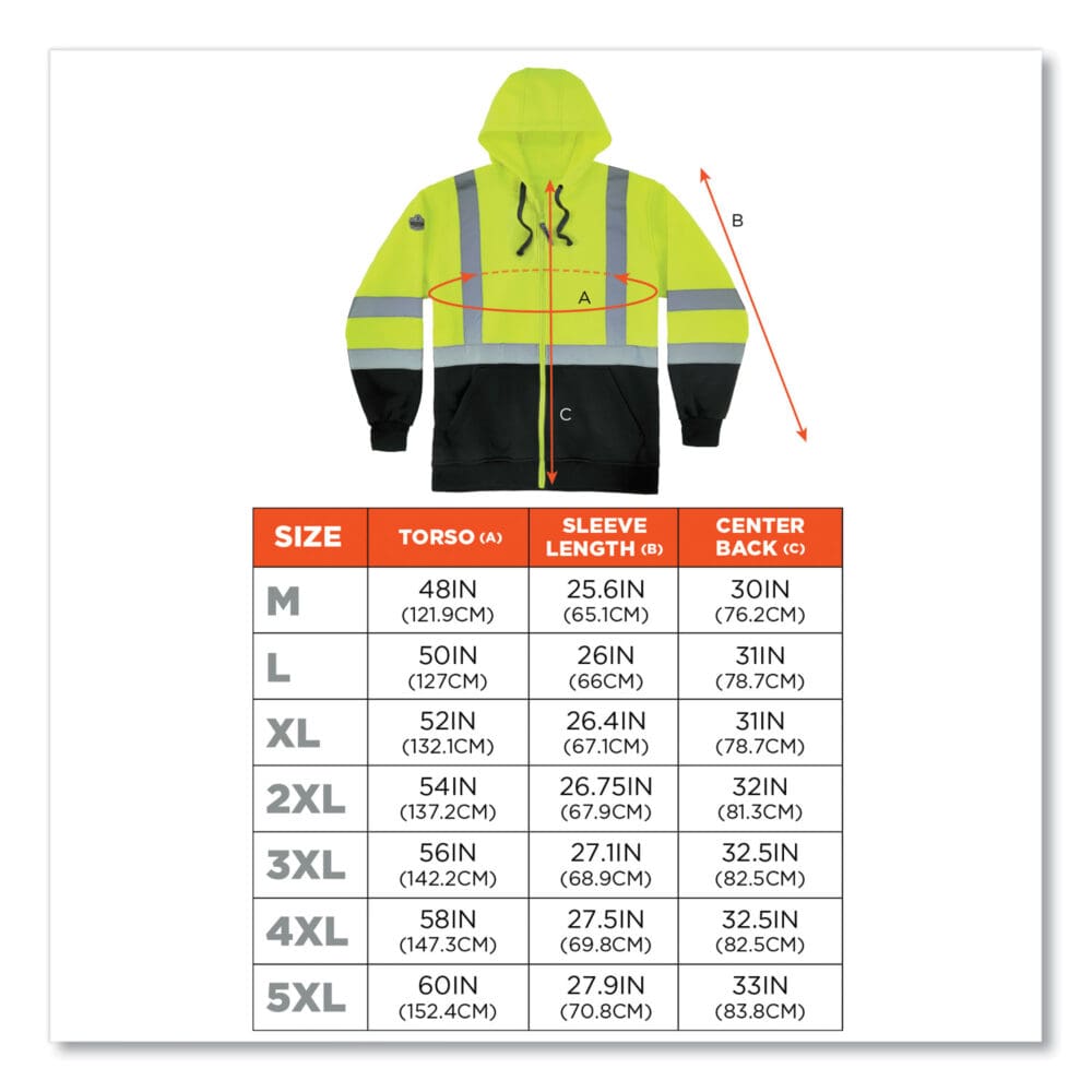 GloWear 8372 ZipUp HiVis Class 3 Zip Hood Sweatshirt w/ Black Bottom, Polar Fleece, Lime, Medium, Ships in 1-3 Business Days - Image 3